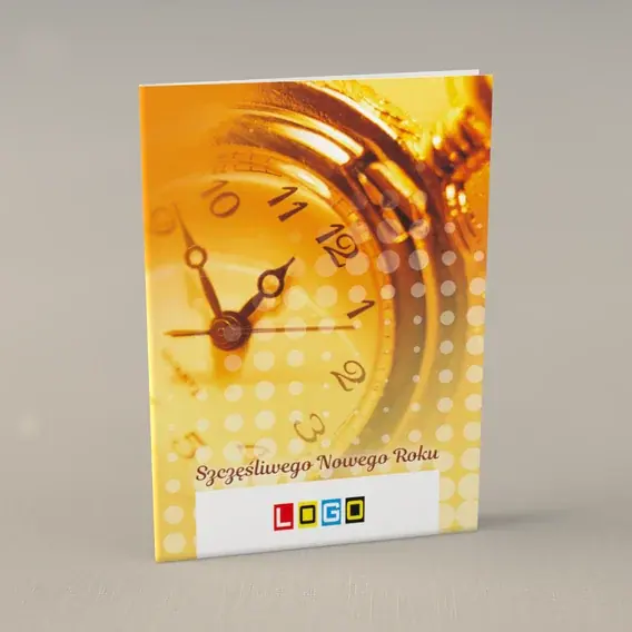 Kartka świąteczna z logo BN1-222 Złoty zegarek z łańcuszkiem, przód