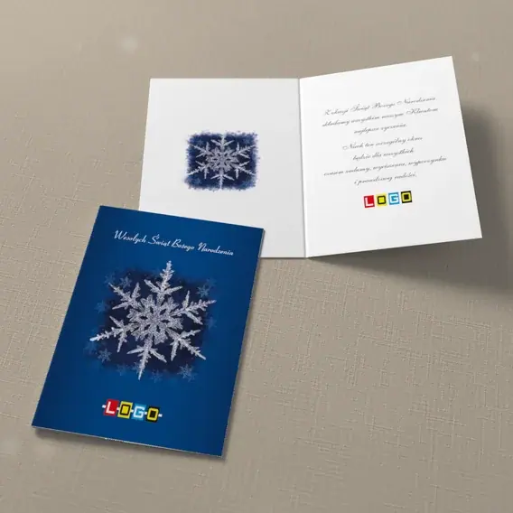 Kartka świąteczna z logo BN1-223 Ażurowy płatek w granatowej nocy, widok ogólny
