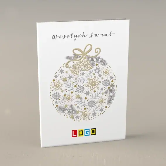 Kartka świąteczna z logo BN1-225 Gwiezdna kula na jasnym tle, przód