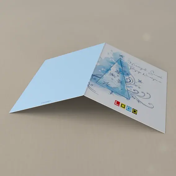 Kartka świąteczna z logo BN1-226 Plamy błękitu i trójkątna jodła, tył