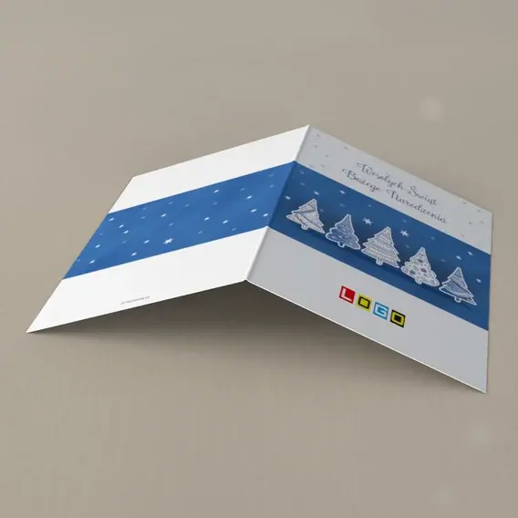 Kartka świąteczna z logo BN1-227 Choinki w rytmie pasków, tył