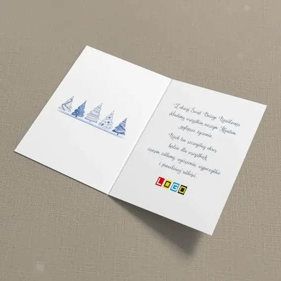 Kartka świąteczna z logo BN1-227 Choinki w rytmie pasków, wnętrze