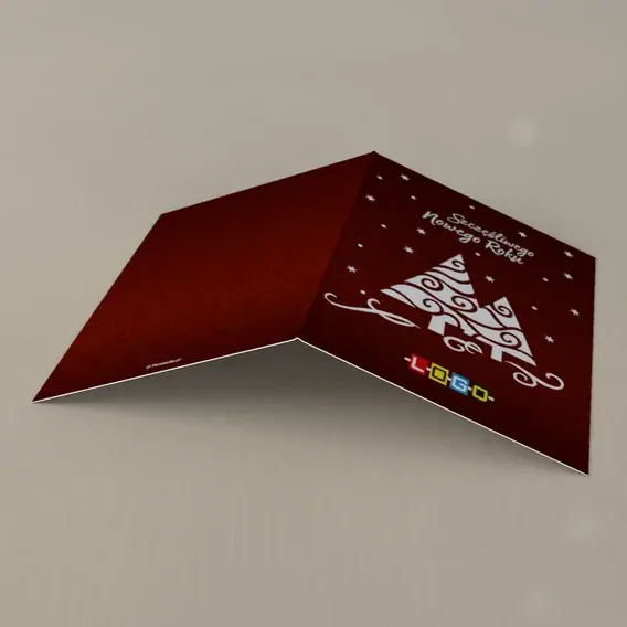 Kartka świąteczna z logo BN1-228 Jodły w bieli i czerwieni, tył