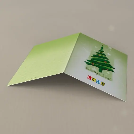 Kartka świąteczna z logo BN1-229 Szmaragdowy świerk i czerwone kulki, tył
