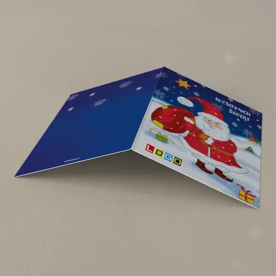 Kartka świąteczna z logo BN1-232 Czerwony gość z podarunkami, tył