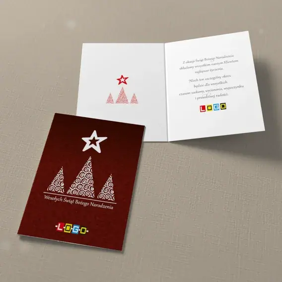 Kartka świąteczna z logo BN1-233 Jodłowa trójka w bieli, widok ogólny