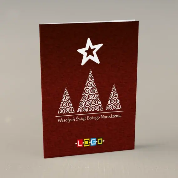 Kartka świąteczna z logo BN1-233 Jodłowa trójka w bieli, przód