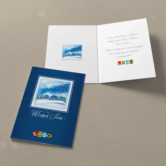 Kartka świąteczna z logo BN1-235 Chaty w śnieżnej ramie, widok ogólny