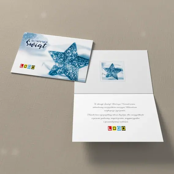 Kartka świąteczna z logo BN1-241 Ażurowa gwiazda w śnieżnej mgle, widok ogólny