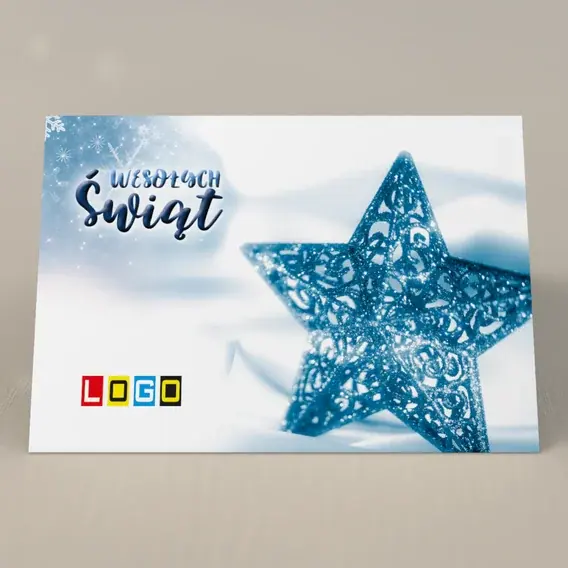Kartka świąteczna z logo BN1-241 Ażurowa gwiazda w śnieżnej mgle, przód