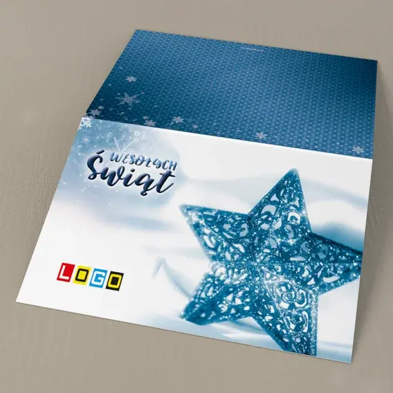 Kartka świąteczna z logo BN1-241 Ażurowa gwiazda w śnieżnej mgle, tył
