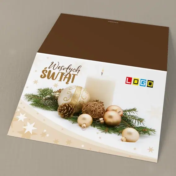 Kartka świąteczna z logo BN1-243 Woskowy słupek wśród igliwia, tył