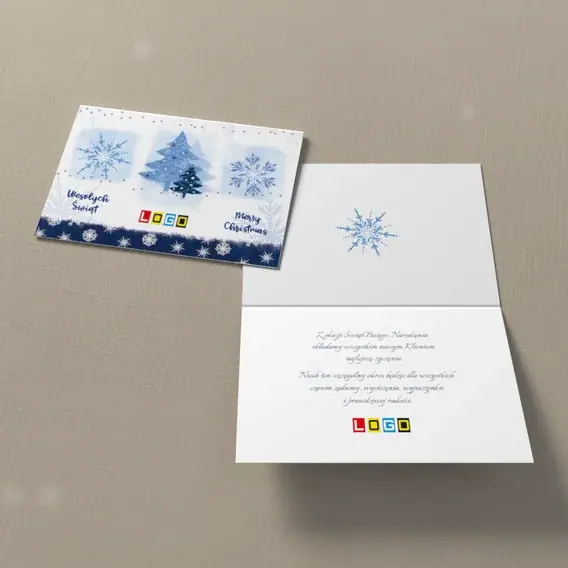 Kartka świąteczna z logo BN1-249 Dwa języki pod akwarelą, widok ogólny