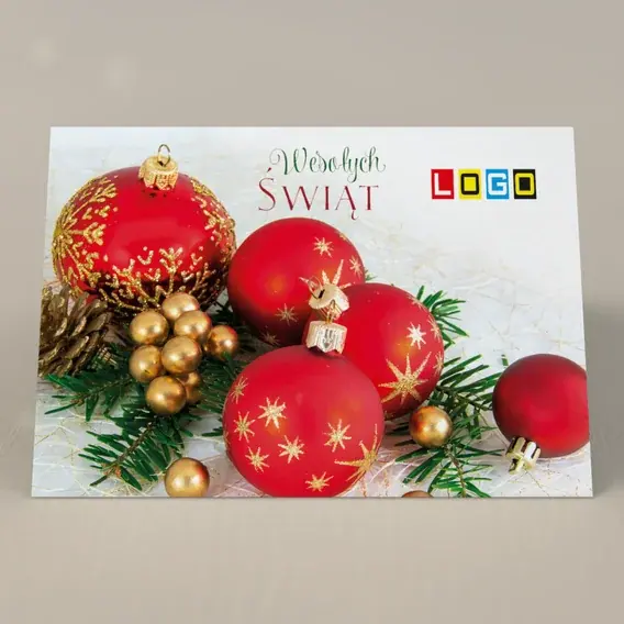 Kartka świąteczna z logo BN1-254 Dolny pas z szyszkami, przód