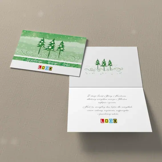 Kartka świąteczna z logo BN1-255 Nakrapiana trójka nad śniegiem, widok ogólny