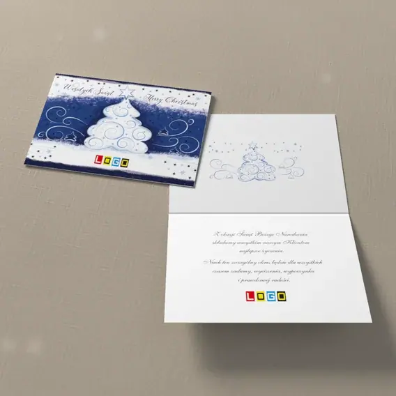 Kartka świąteczna z logo BN1-256 Śnieżne wiry na świerku, widok ogólny