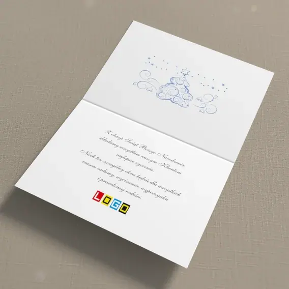 Kartka świąteczna z logo BN1-256 Śnieżne wiry na świerku, wnętrze