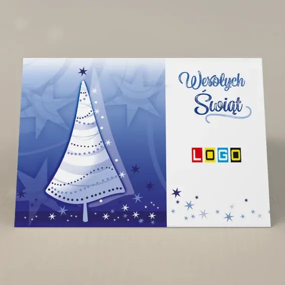 Kartka świąteczna z logo BN1-257 Świerk ułożony z fal, przód