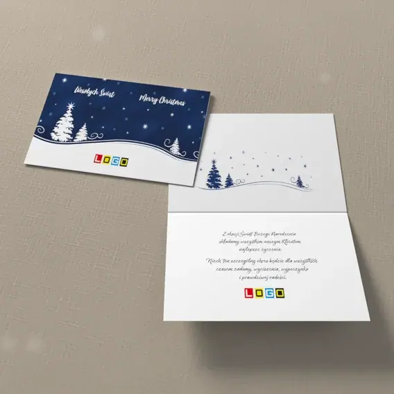 Kartka świąteczna z logo BN1-258 Białe sylwety nad śnieżną falą, widok ogólny