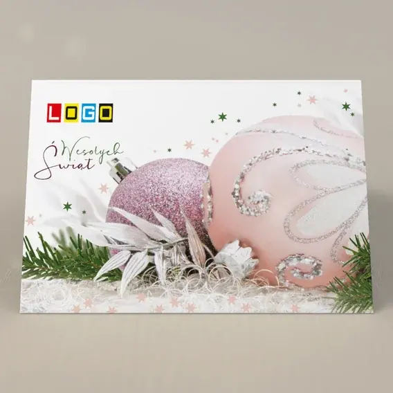 Kartka świąteczna z logo BN1-261 Róż i szarość wśród gałązek, przód