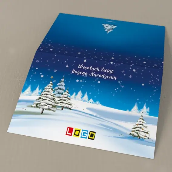 Kartka świąteczna z logo BN1-270 Świerkowa trójka na wzgórzu, tył