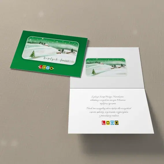Kartka świąteczna z logo BN1-271 Wiejski pejzaż w ramie, widok ogólny