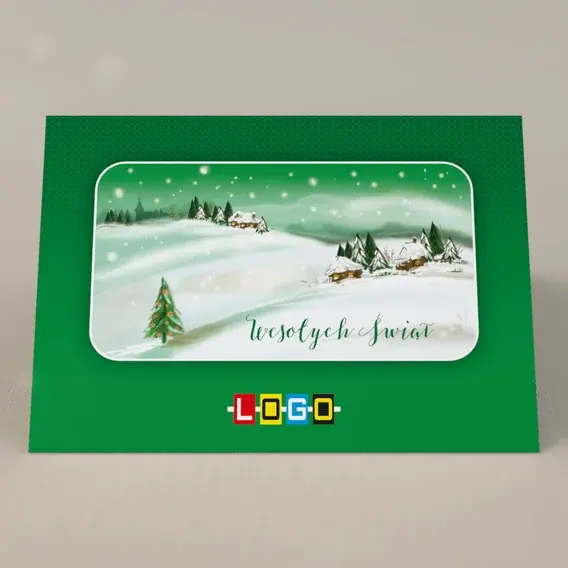 Kartka świąteczna z logo BN1-271 Wiejski pejzaż w ramie, przód