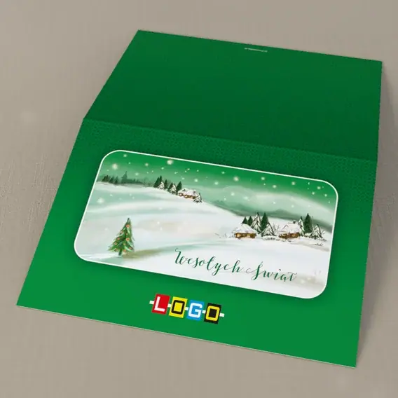 Kartka świąteczna z logo BN1-271 Wiejski pejzaż w ramie, tył