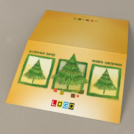 Kartka świąteczna z logo BN1-277 Trzy drzewka w prostokątnych oprawach, tył
