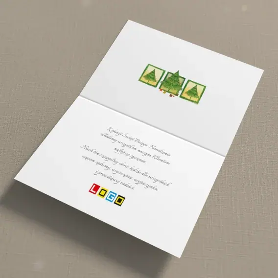 Kartka świąteczna z logo BN1-277 Trzy drzewka w prostokątnych oprawach, wnętrze