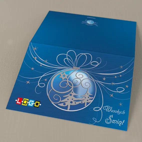 Kartka świąteczna z logo BN1-279 Duża ozdoba w błękitnych pętlach, tył