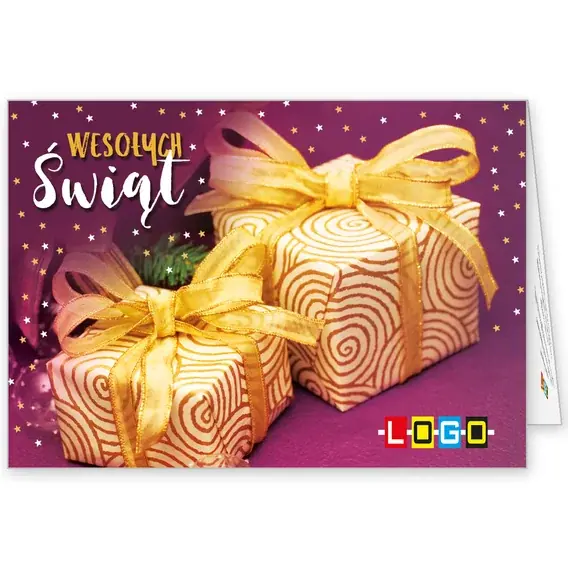 Kartka świąteczna z logo BN1-280 Paczki w fioletowej nocy, okładka
