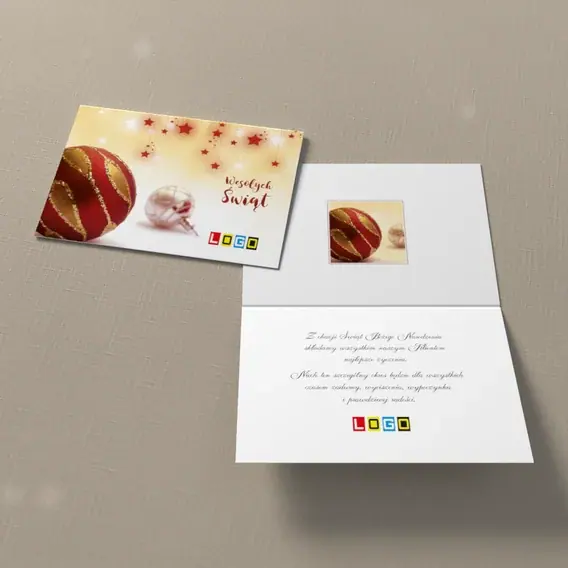Kartka świąteczna z logo BN1-282 Zwisające gwiazdy i bombki, widok ogólny