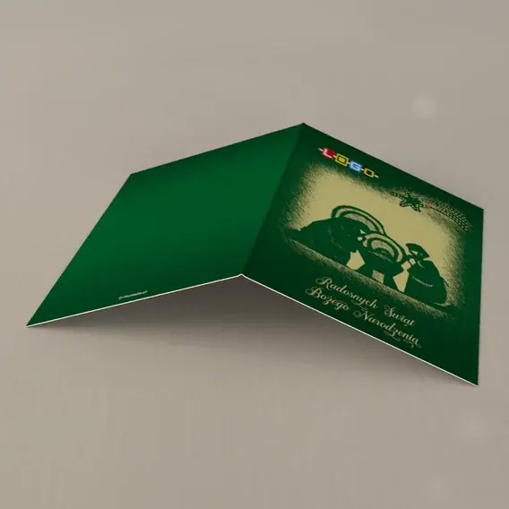 Kartka świąteczna z logo BN1-286 Szopka w żółtym kręgu, tył