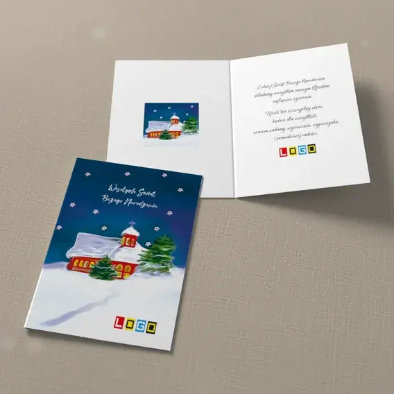 Kartka świąteczna z logo BN1-288 Zaspy pod granatowym niebem, widok ogólny
