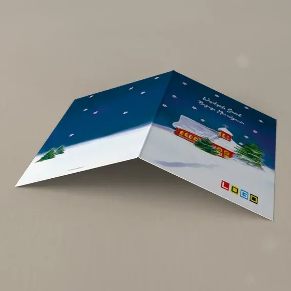 Kartka świąteczna z logo BN1-288 Zaspy pod granatowym niebem, tył