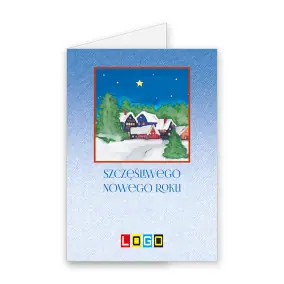 Kartka świąteczna z logo BN1-291 Barwne domki w czerwonej ramie, okładka