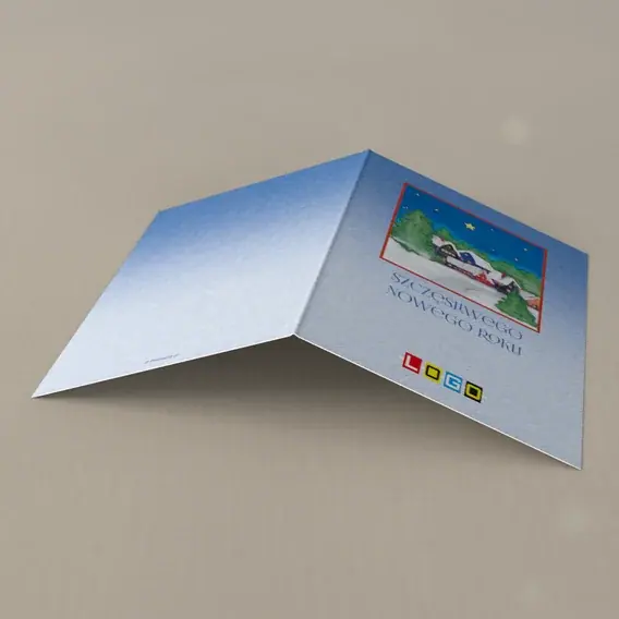 Kartka świąteczna z logo BN1-291 Barwne domki w czerwonej ramie, tył
