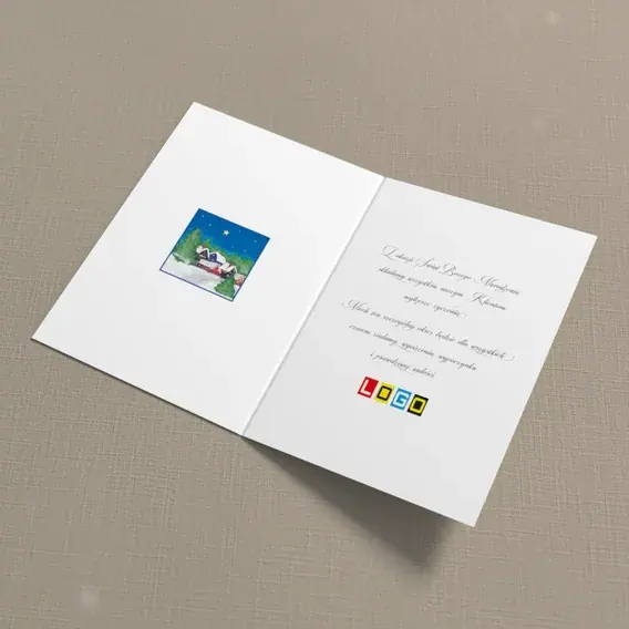 Kartka świąteczna z logo BN1-291 Barwne domki w czerwonej ramie, wnętrze