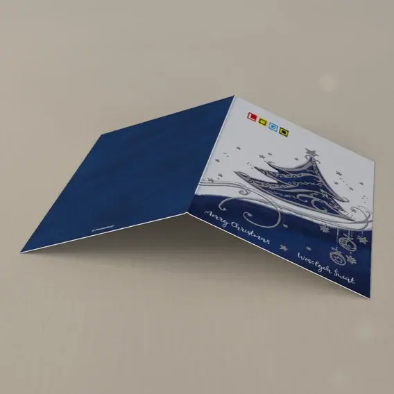 Kartka świąteczna z logo BN1-294 Popielate zawijasy i ciemny pas, tył