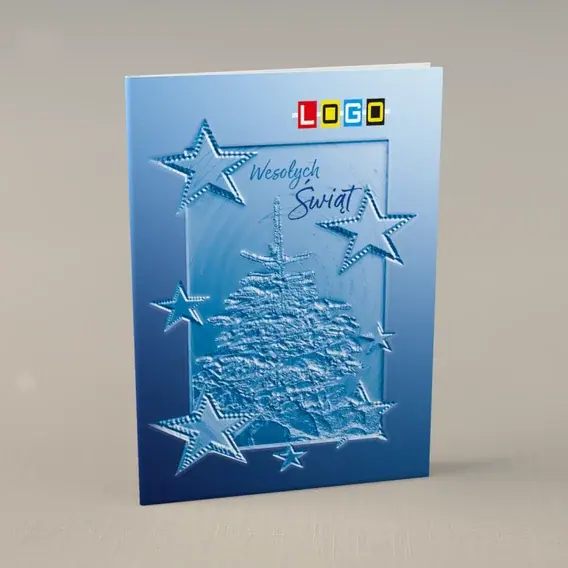 Kartka świąteczna z logo BN1-295 Błękitny wachlarz smug, przód