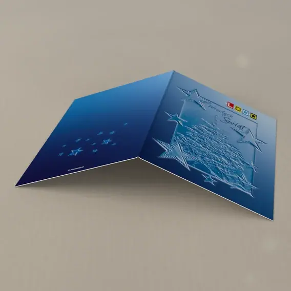 Kartka świąteczna z logo BN1-295 Błękitny wachlarz smug, tył