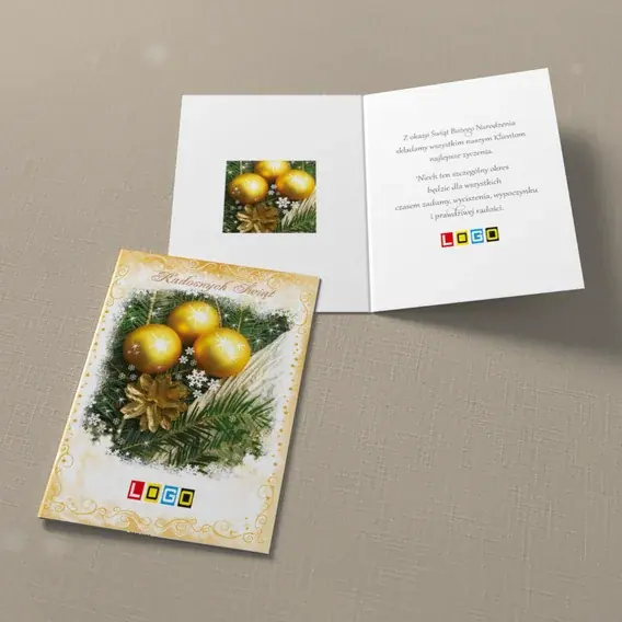 Kartka świąteczna z logo BN1-297 Kule i szyszka w ornamencie, widok ogólny