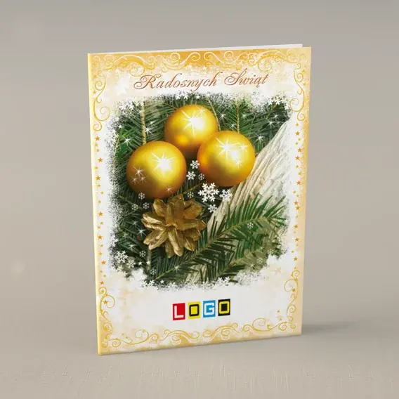 Kartka świąteczna z logo BN1-297 Kule i szyszka w ornamencie, przód