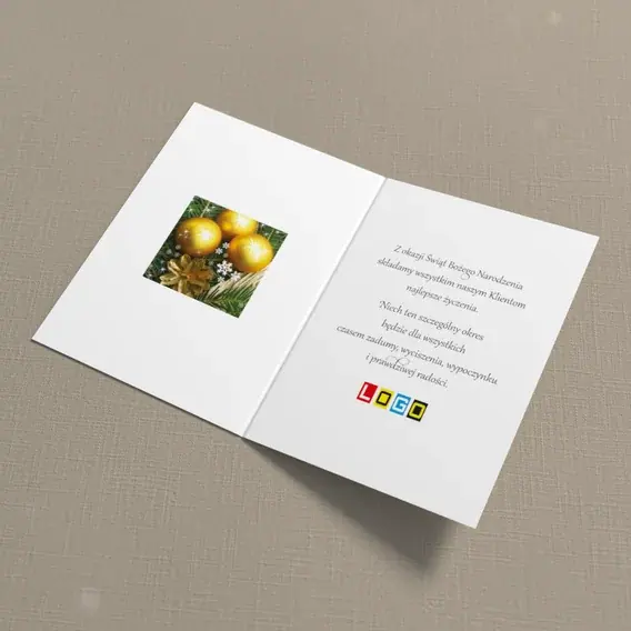 Kartka świąteczna z logo BN1-297 Kule i szyszka w ornamencie, wnętrze
