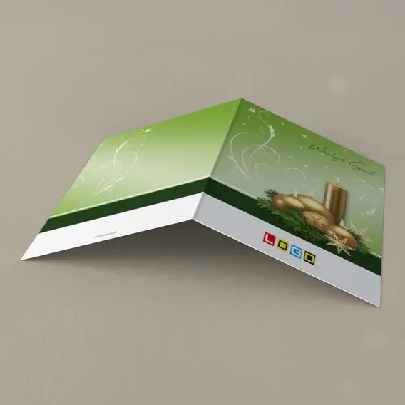 Kartka świąteczna z logo BN1-300 Płomienie w leśnej zieleni, tył