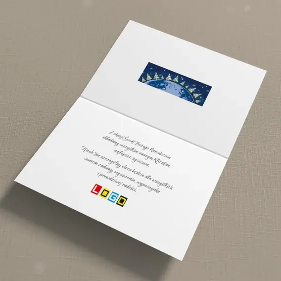 Kartka świąteczna z logo BN1-309 Planeta w choinkowym lesie, wnętrze