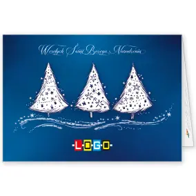 Kartka świąteczna z logo BN1-310 Trio w bieli na granacie, okładka