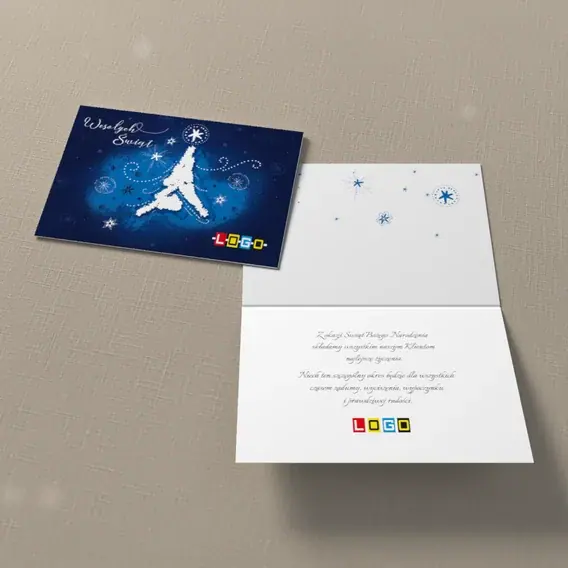 Kartka świąteczna z logo BN1-318 Jasne drzewko w nocnej kaligrafii, widok ogólny