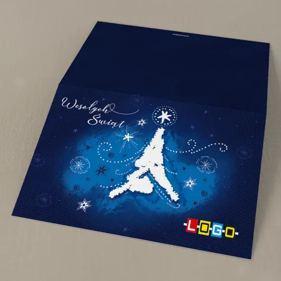 Kartka świąteczna z logo BN1-318 Jasne drzewko w nocnej kaligrafii, tył